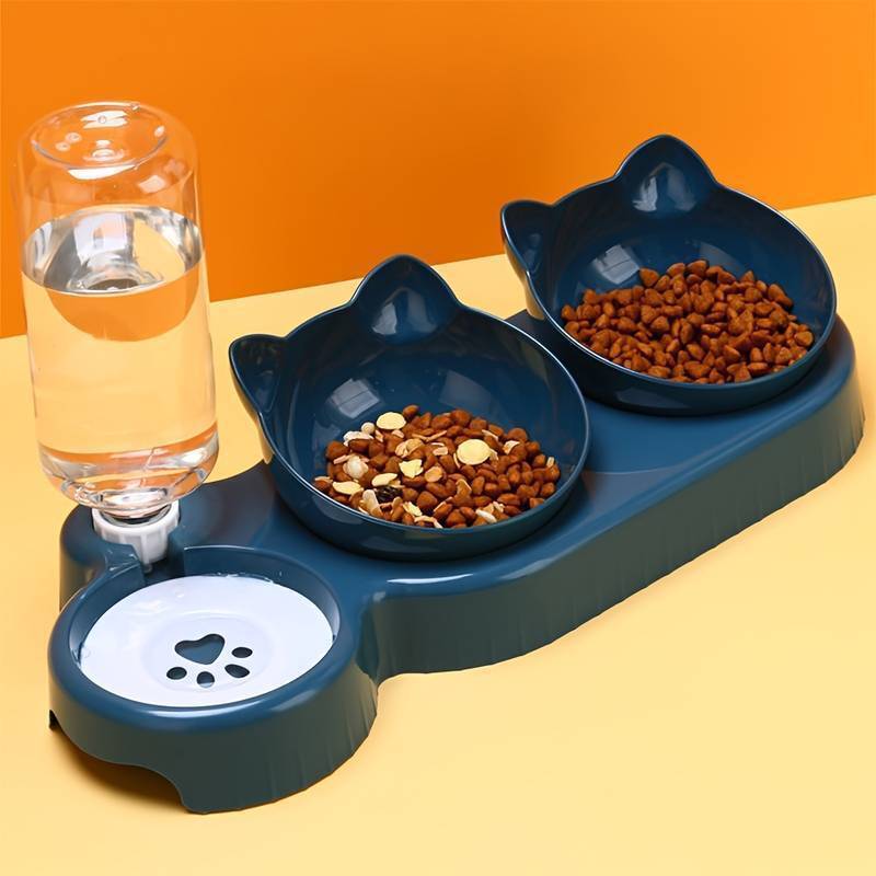 Cat Feeder Bowl, Food And Water Dispenser Meal Bowls - AUTOMATIC Water
